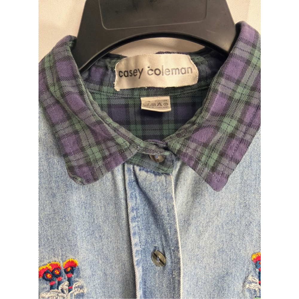 Casey Coleman Vintage Denim Button Down Shirt Embroidered Appliqué Golf Plaid XL - Picture 4 of 7